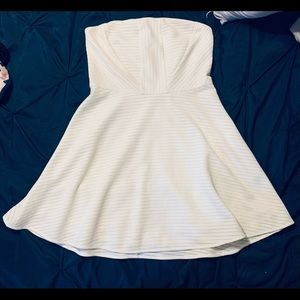 Express White Strapless Textured Fit and Flare Dress